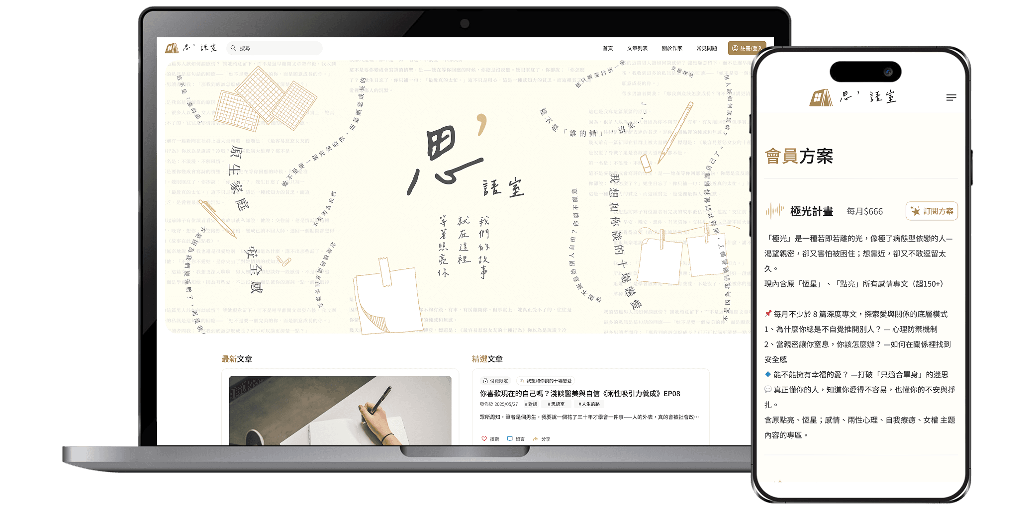 思語室 個人創作平台跨裝置介面展示